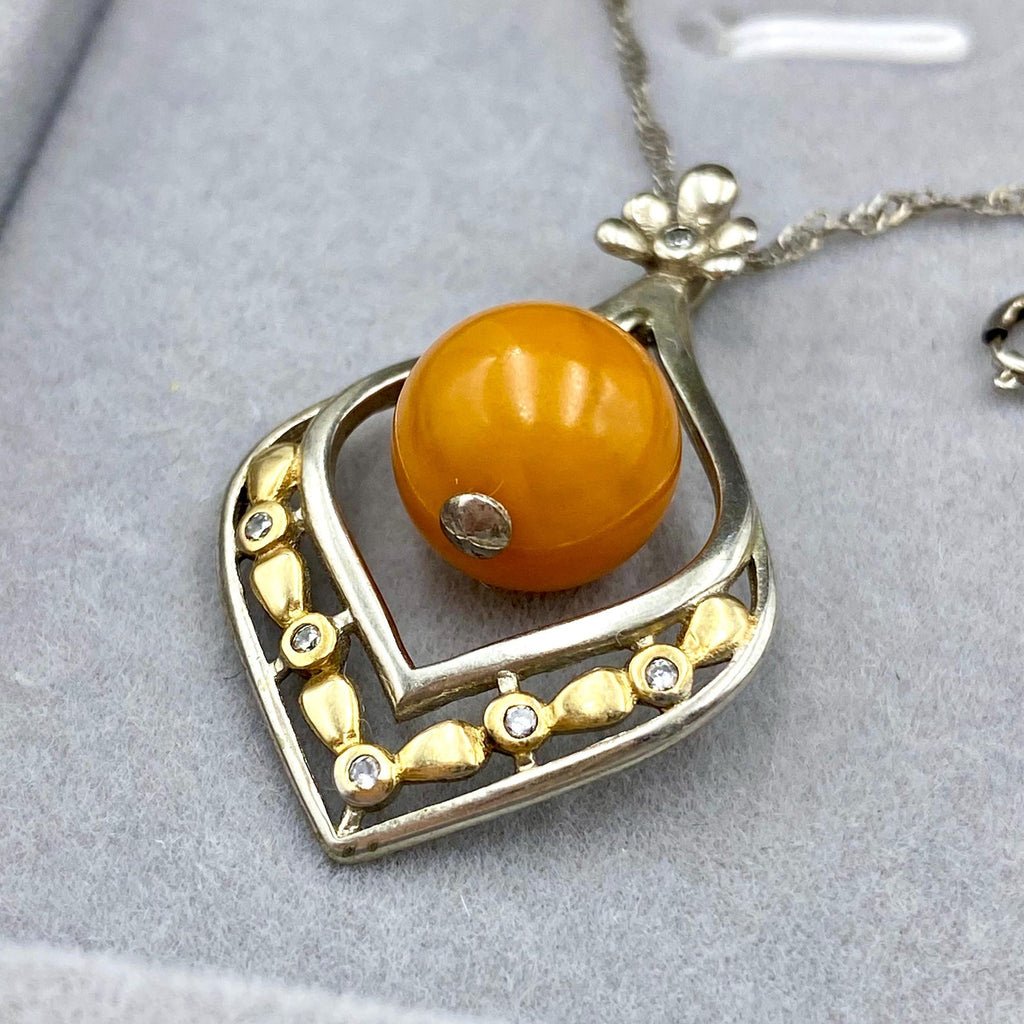 Amber Sterling Silver Pendant Necklace