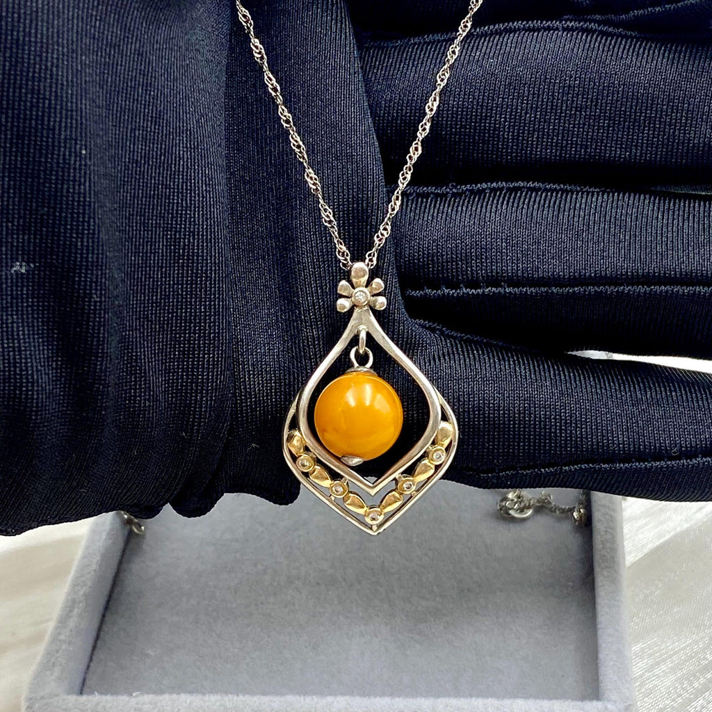 Amber Sterling Silver Pendant Necklace