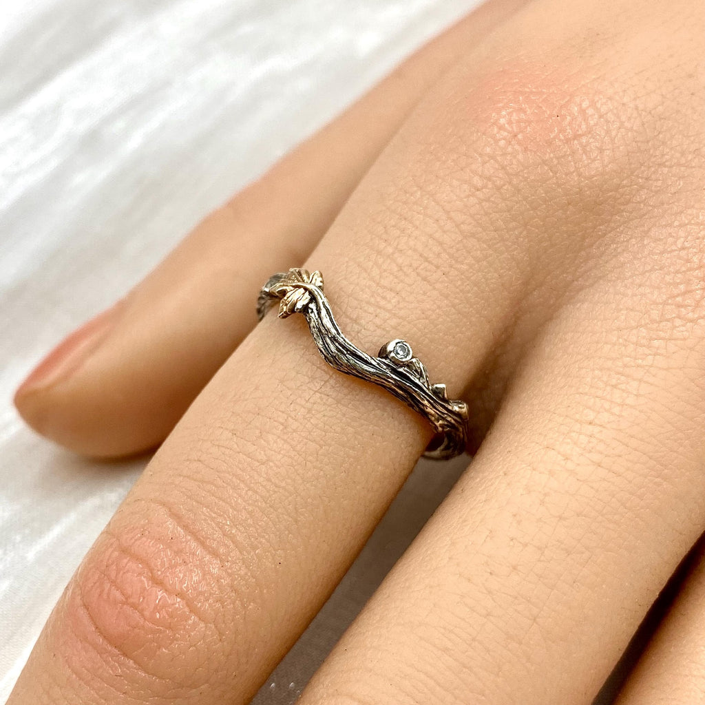 Zircon Sterling Silver Maple Leaf Ring