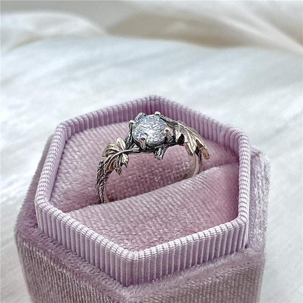 Moissanite Sterling Silver Maple Leaf Ring