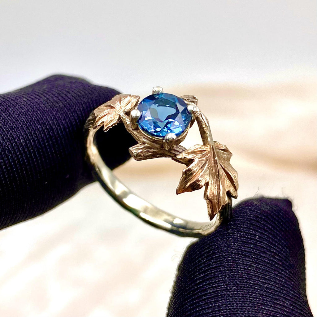 London Blue Topaz Sterling Silver Maple Leaf Ring