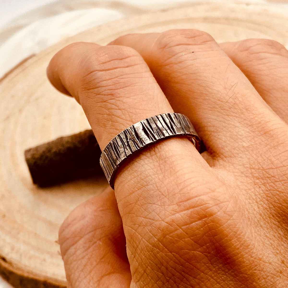 Fine Silver Tree Bark Ring