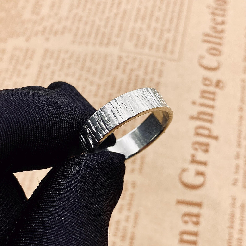 Fine Silver Tree Bark Ring Set