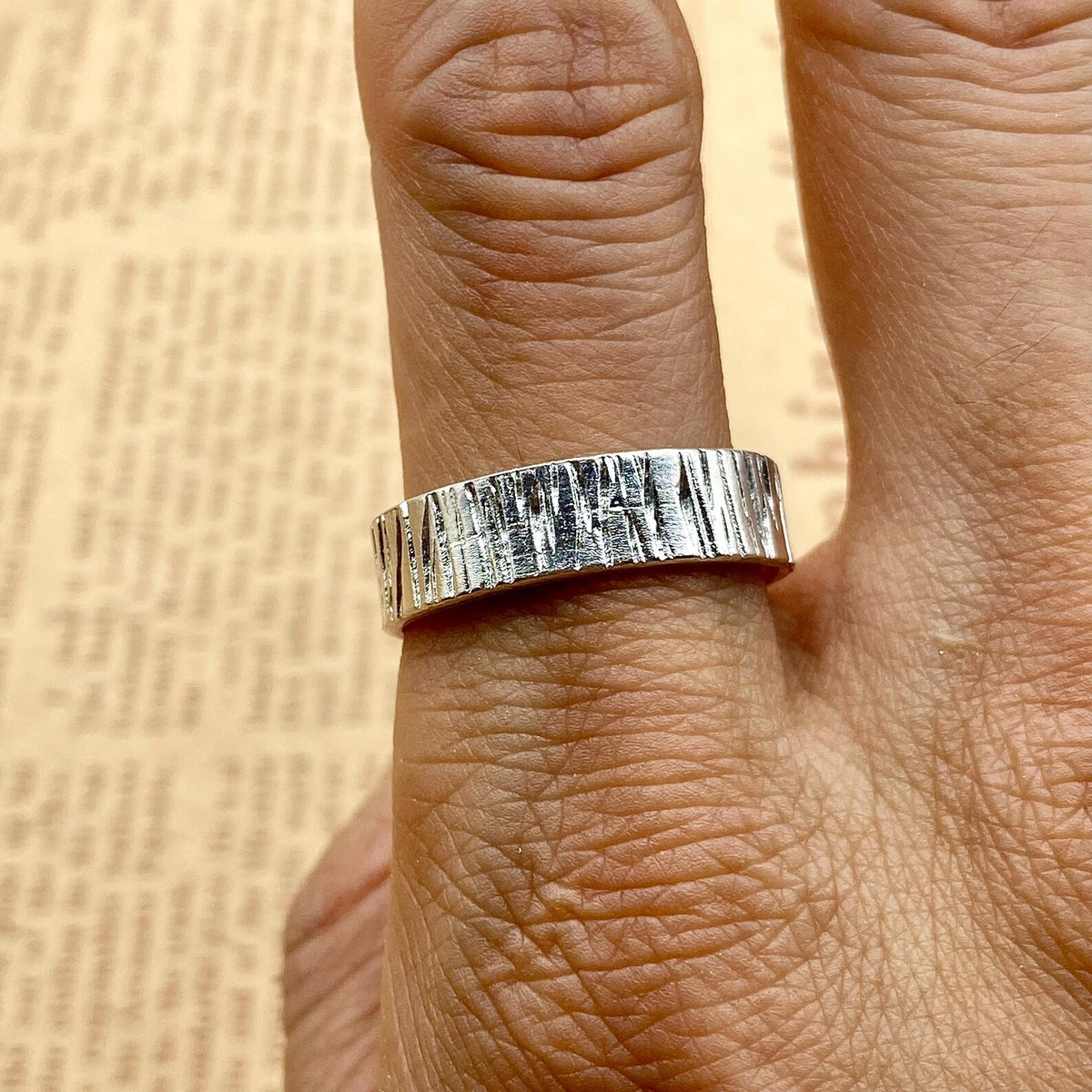 Fine Silver Tree Bark Ring Set