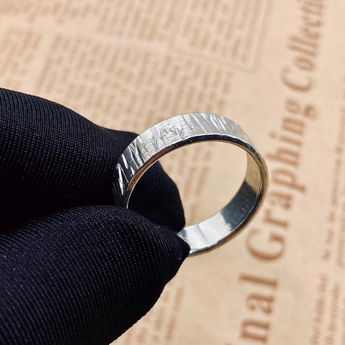 Fine Silver Tree Bark Ring Set