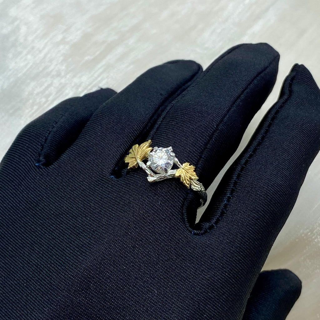 Moissanite Sterling Silver Maple Leaf Band