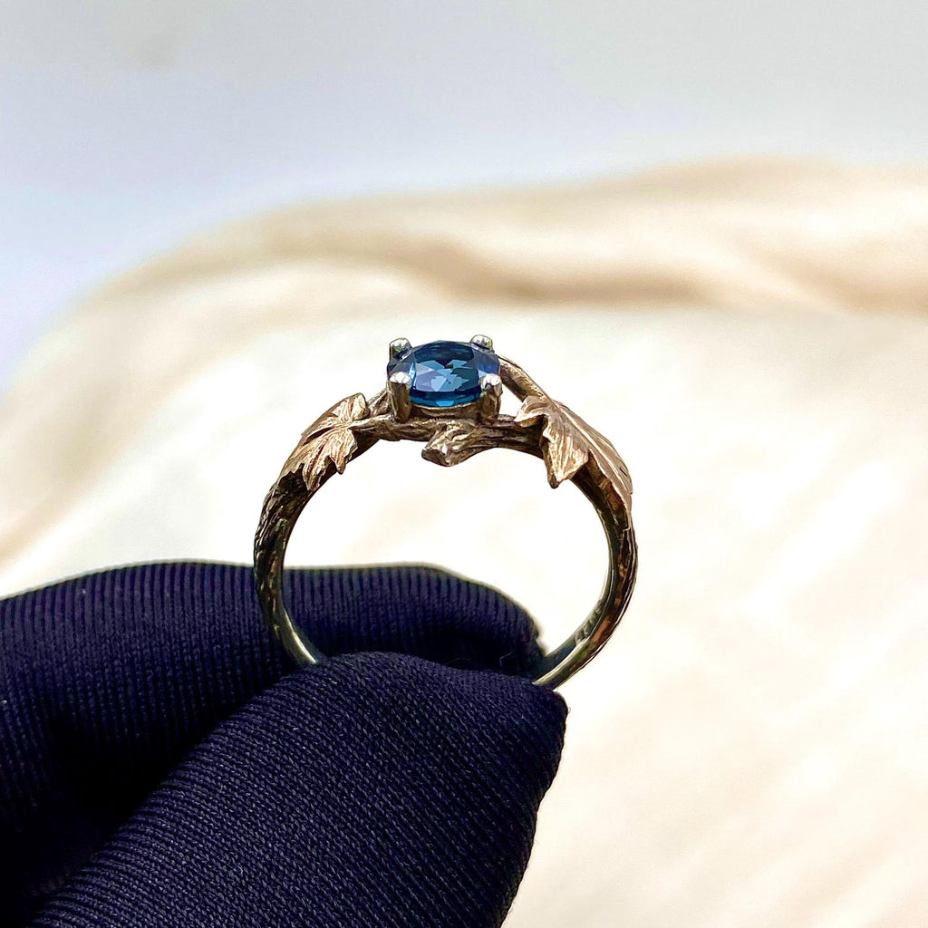 London Blue Topaz Sterling Silver Maple Leaf Ring