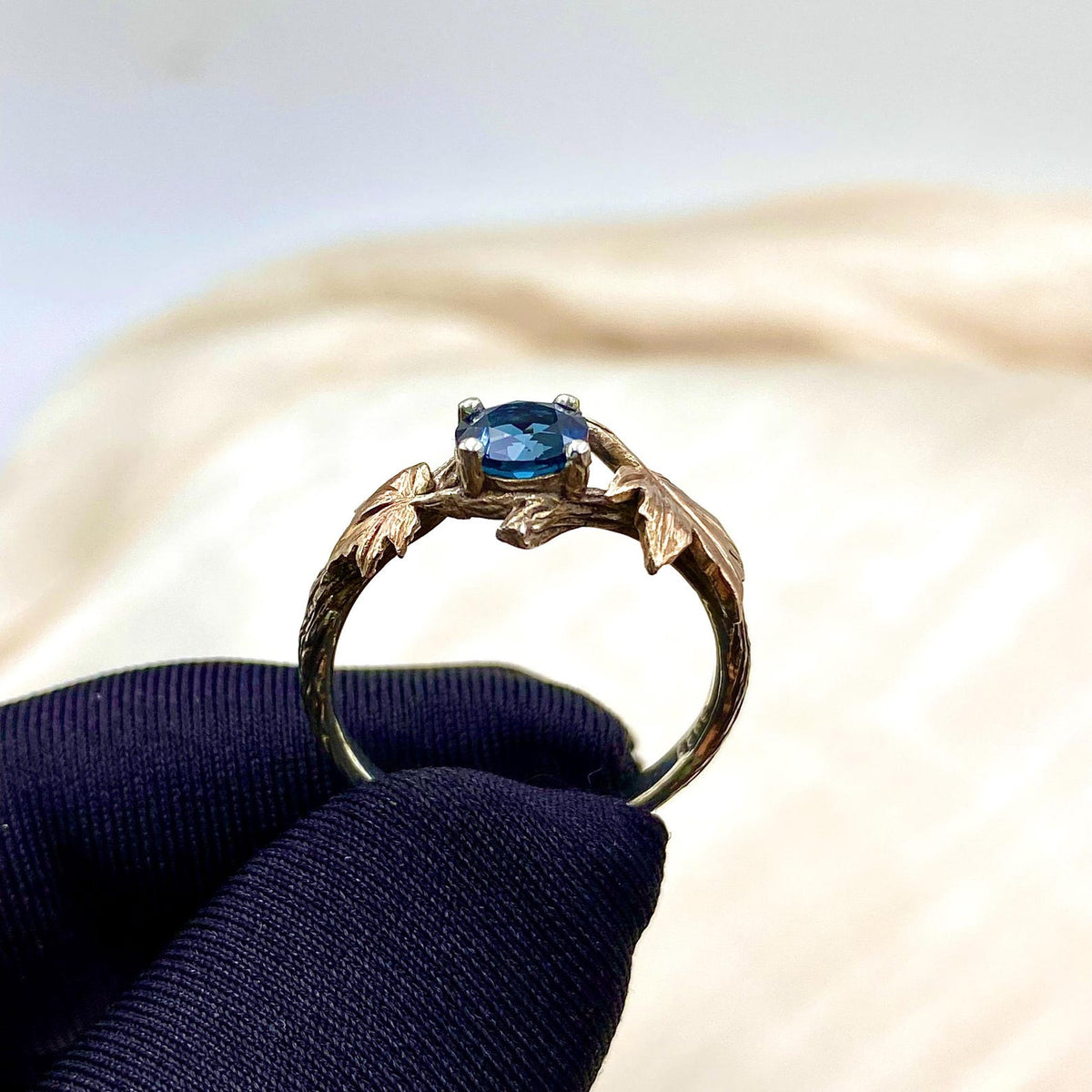 London Blue Topaz Sterling Silver Maple Leaf Ring