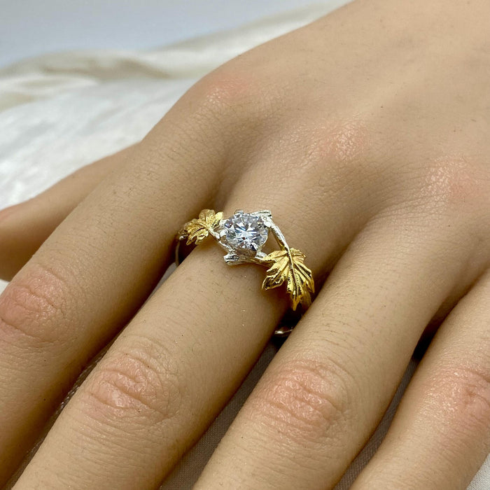 Moissanite Sterling Silver Maple Leaf Band