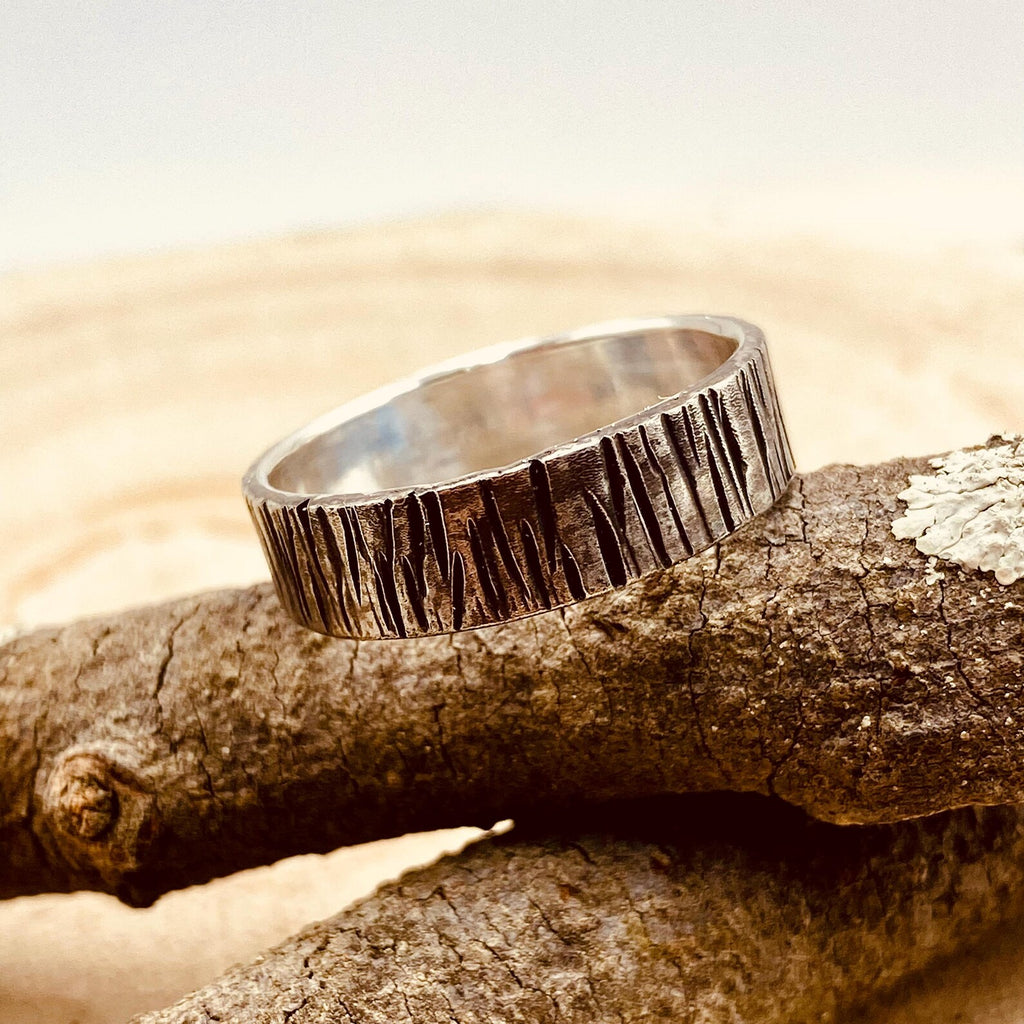 Fine Silver Tree Bark Ring