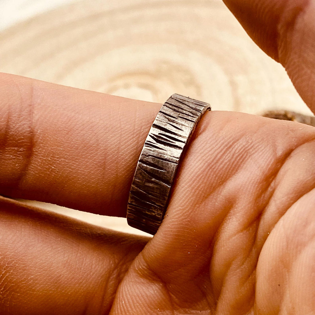 Fine Silver Tree Bark Ring