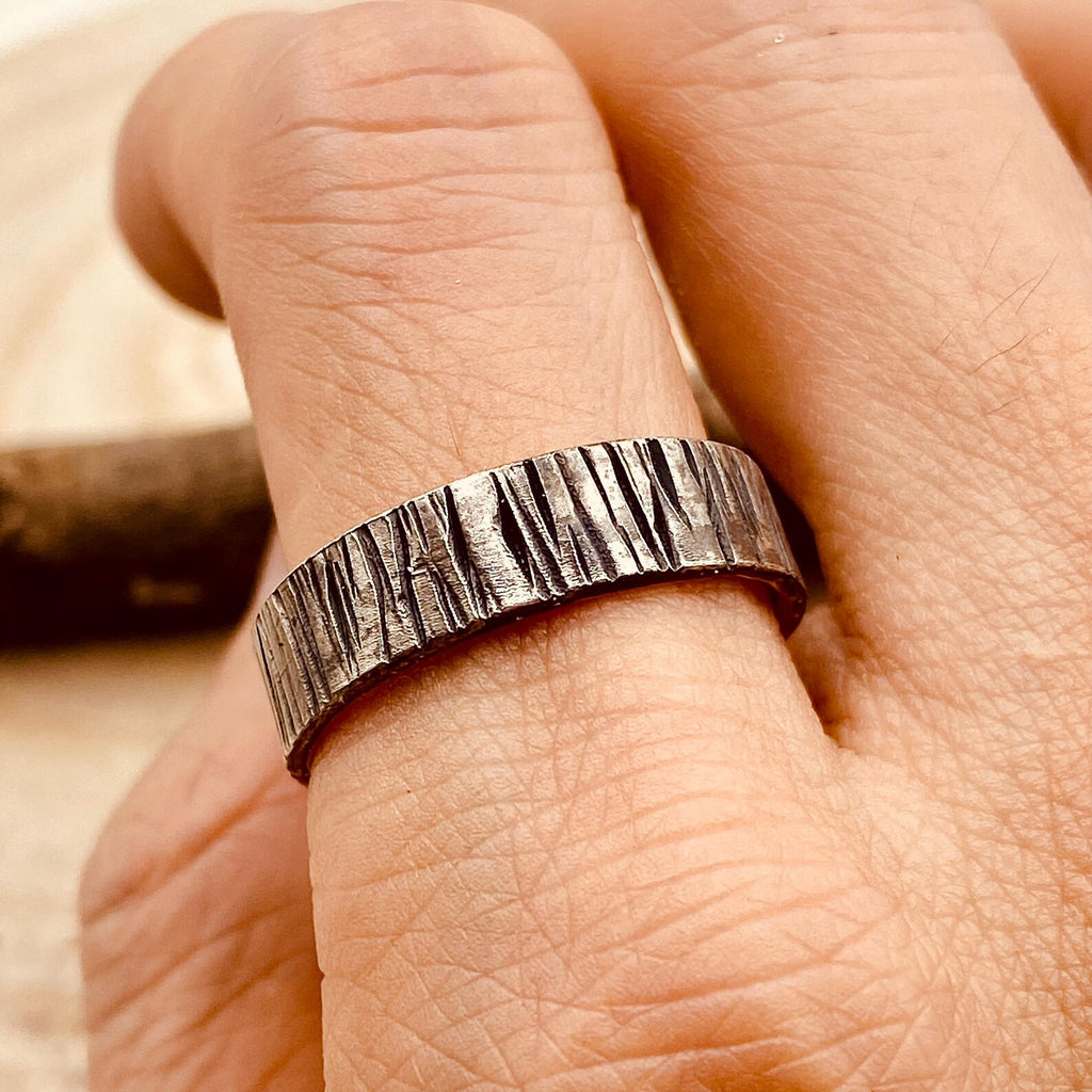 Fine Silver Tree Bark Ring