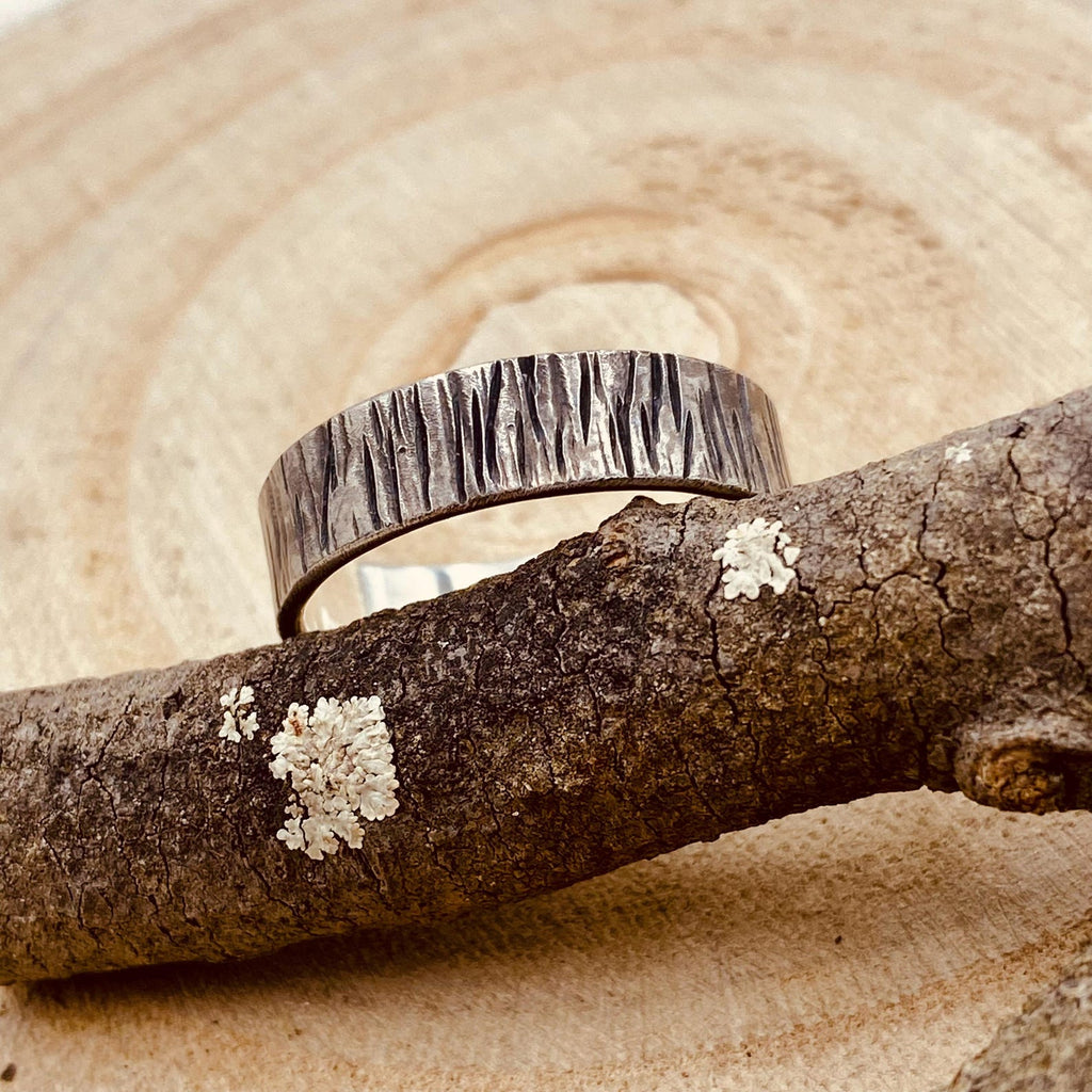 Fine Silver Tree Bark Ring