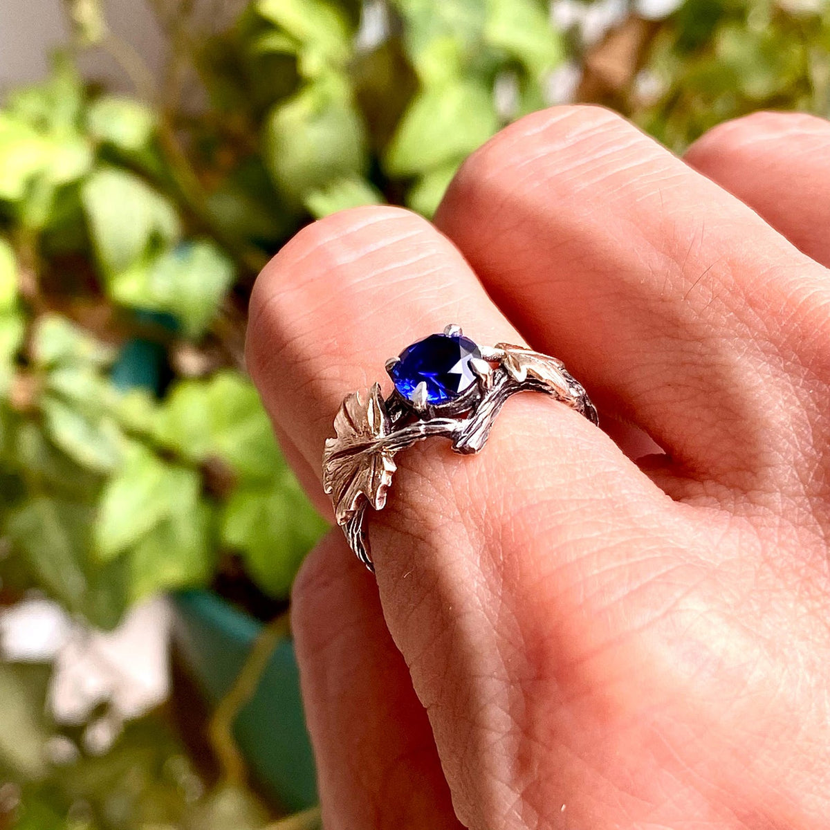 Sapphire Sterling Silver Maple Leaf Ring