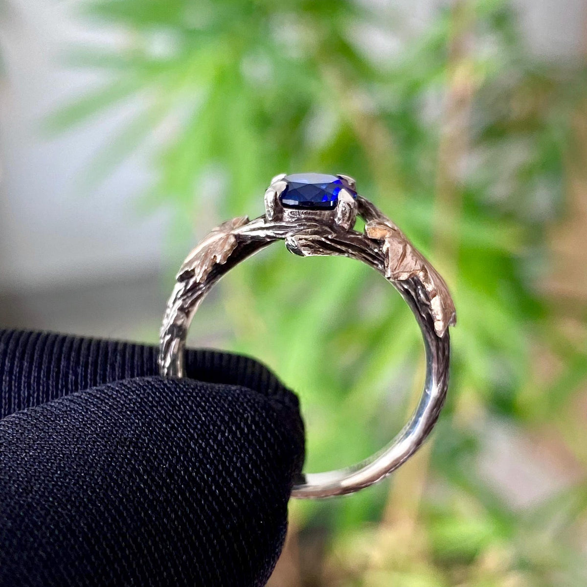 Sapphire Sterling Silver Maple Leaf Ring