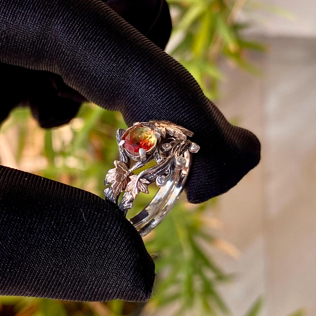 Watermelon Tourmaline Sterling Silver Maple Leaf Ring