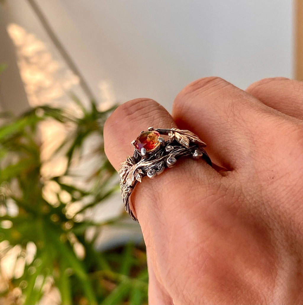 Watermelon Tourmaline Sterling Silver Maple Leaf Ring