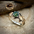 Moss Agate Sterling Silver Maple Leaf Ring