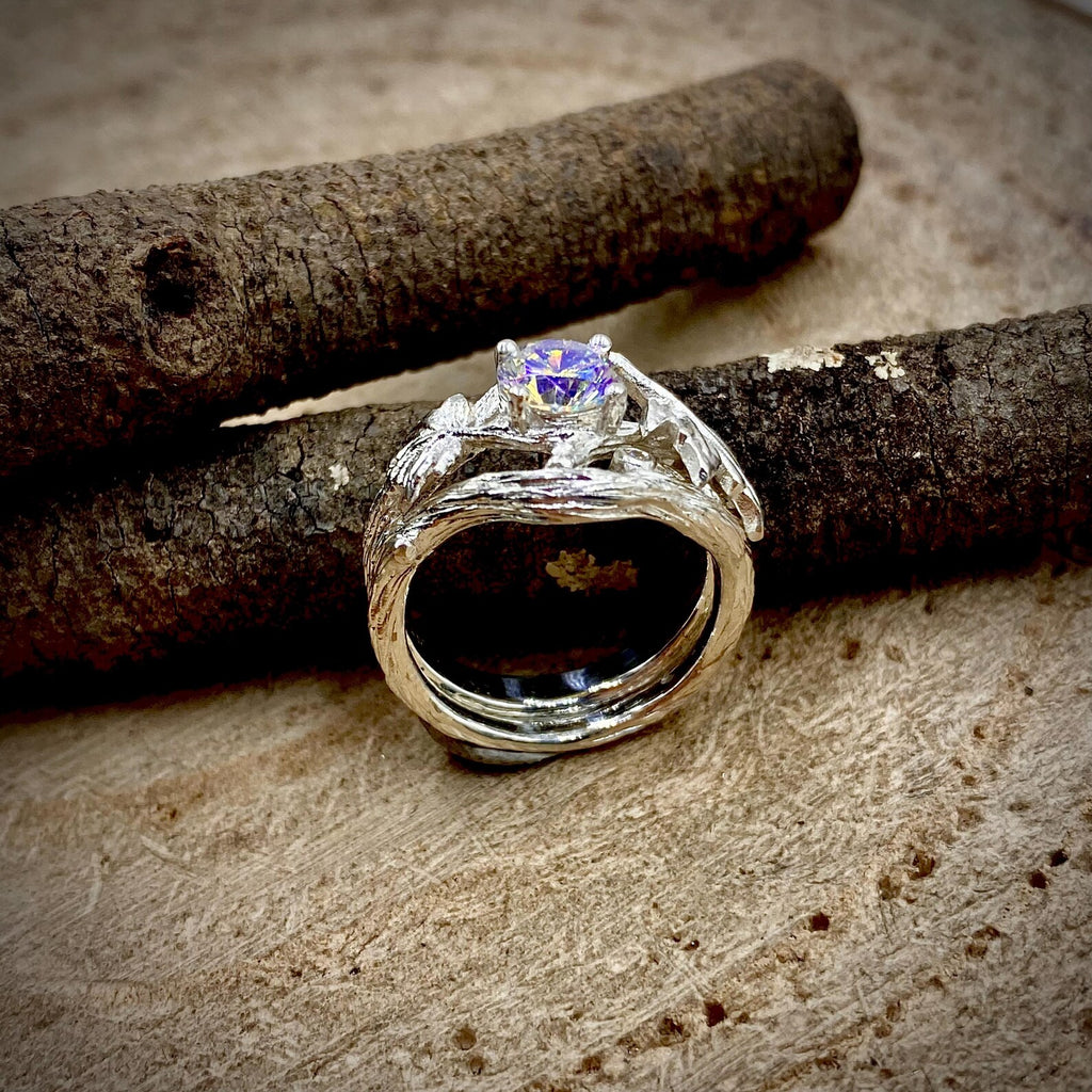 Zircon Sterling Silver Maple Leaf Ring Set