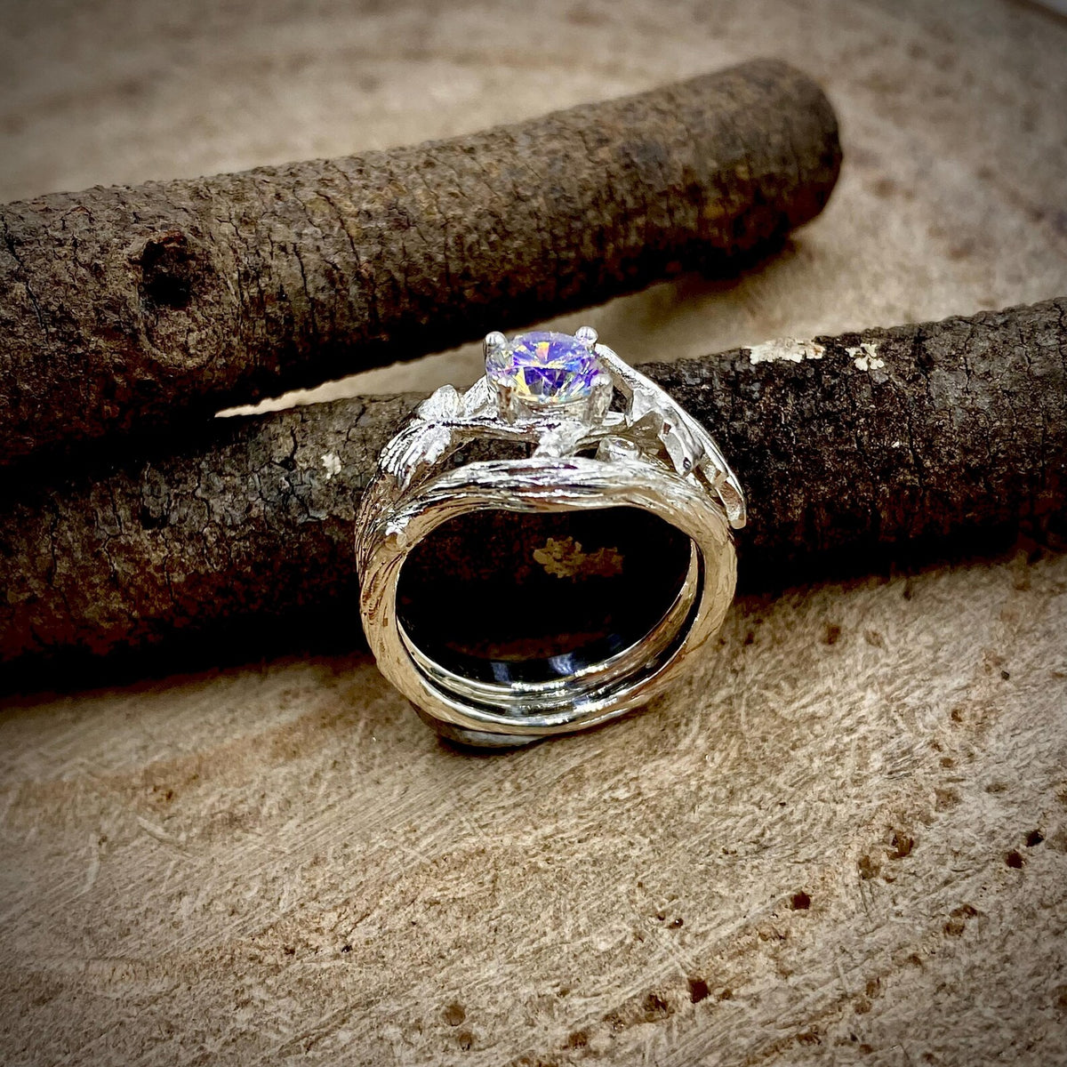 Zircon Sterling Silver Maple Leaf Ring Set