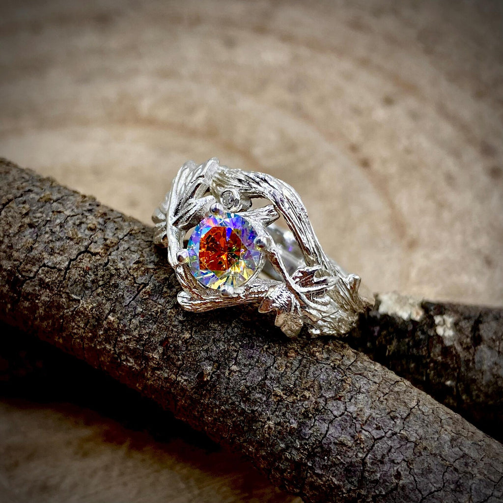 Zircon Sterling Silver Maple Leaf Ring Set