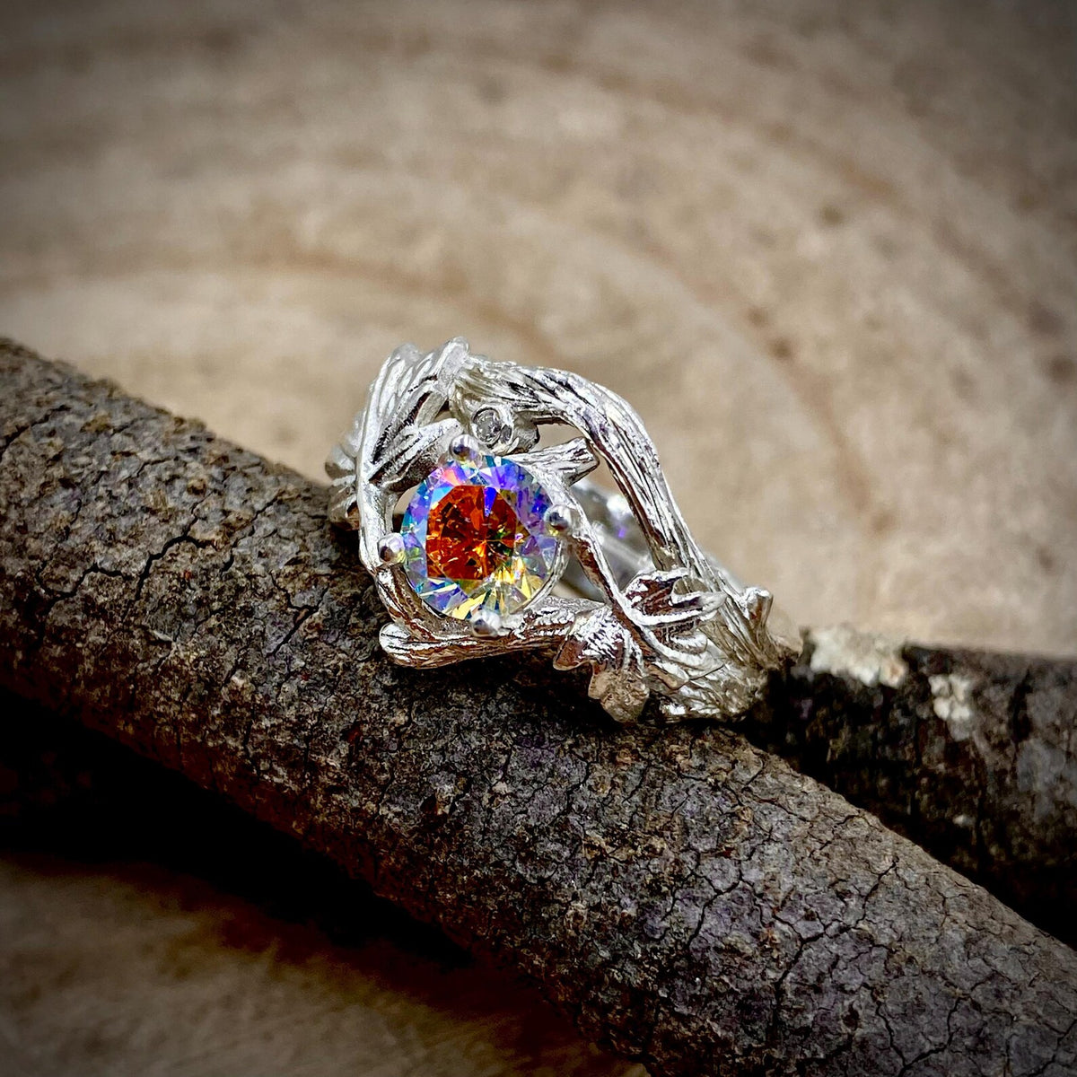 Zircon Sterling Silver Maple Leaf Ring Set