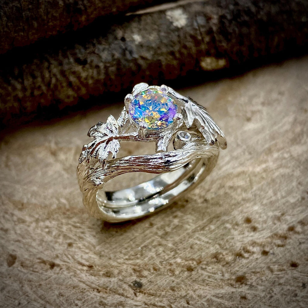 Zircon Sterling Silver Maple Leaf Ring Set