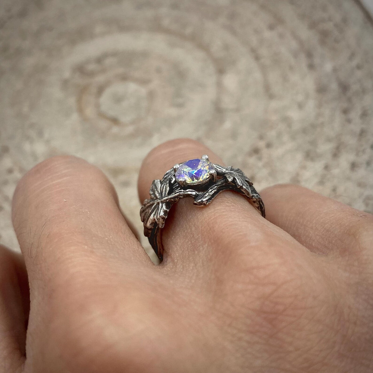 Zircon Sterling Silver Maple Leaf Ring
