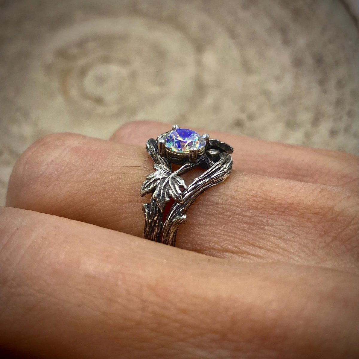 Zircon Sterling Silver Maple Leaf Ring