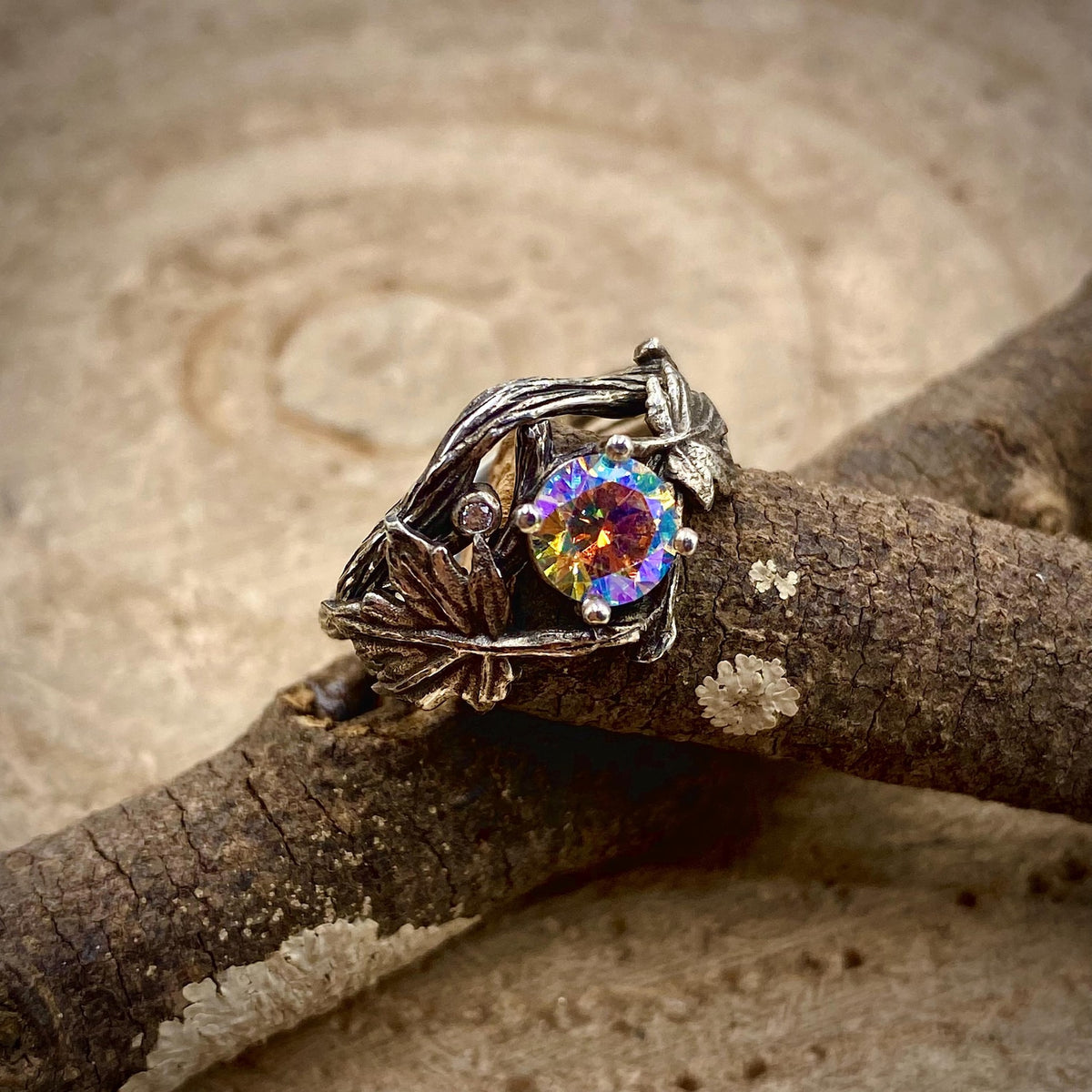 Zircon Sterling Silver Maple Leaf Ring