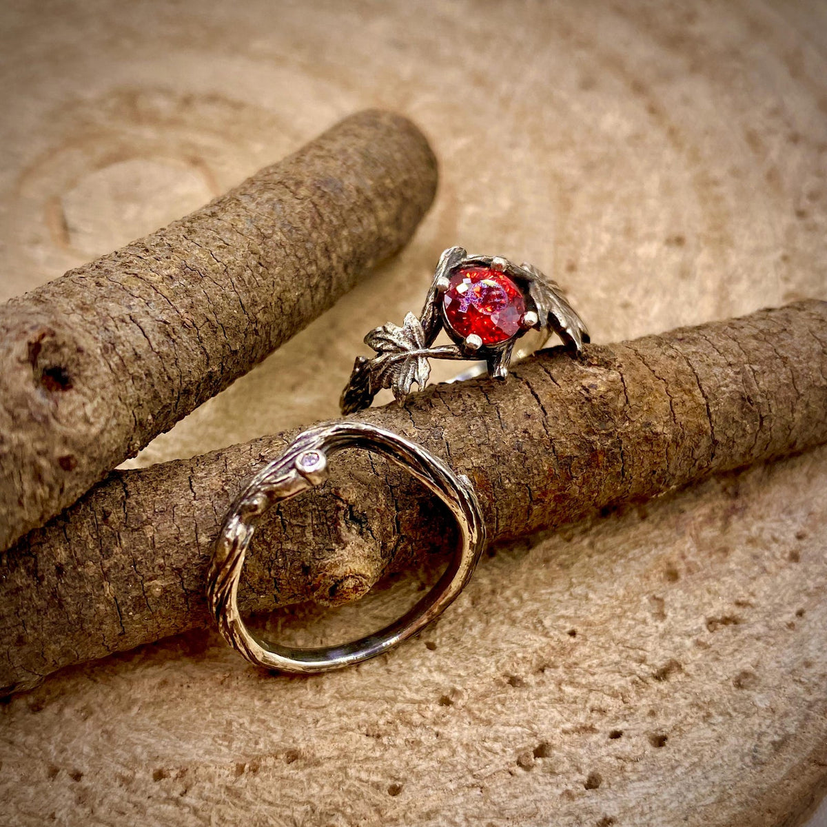 Padparadscha Sterling Silver Twig Ring