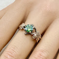 Green Moissanite Sterling Silver Maple Leaf Ring