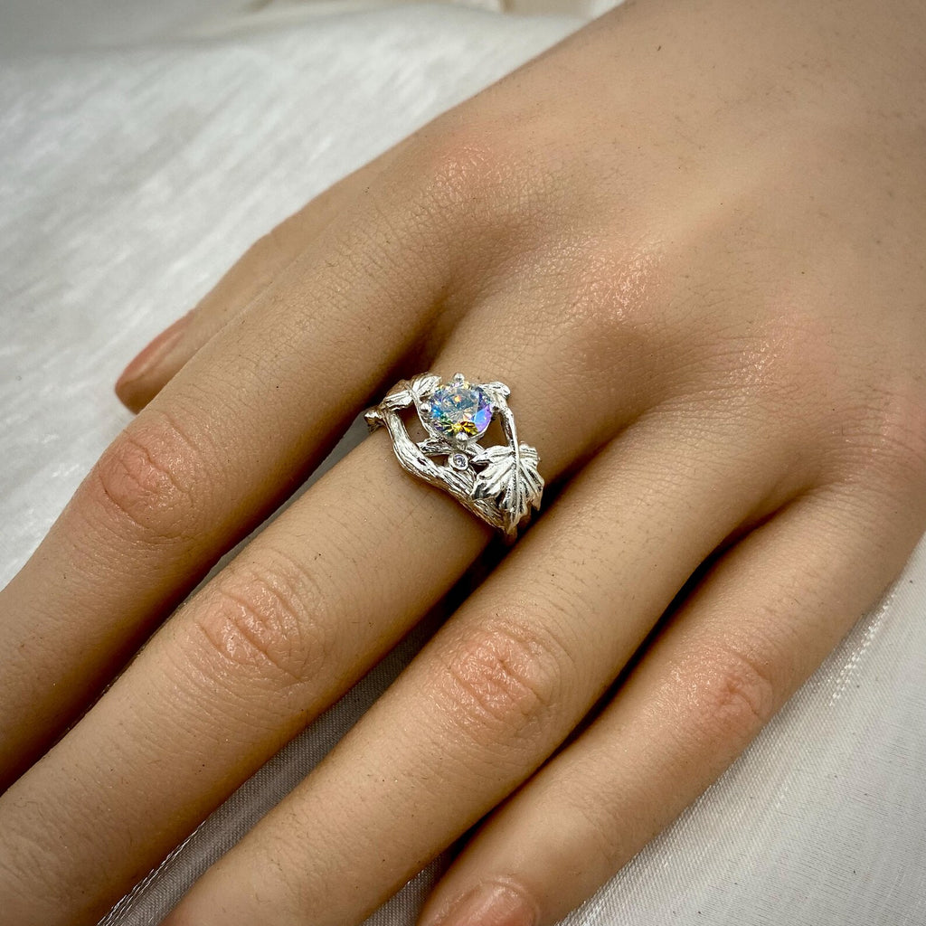 Zircon Sterling Silver Maple Leaf Ring Set