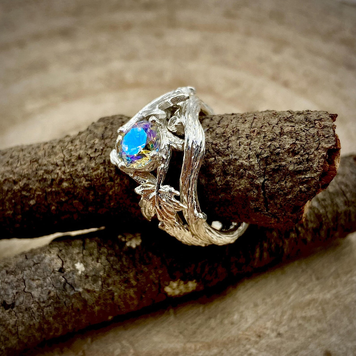 Zircon Sterling Silver Maple Leaf Ring Set