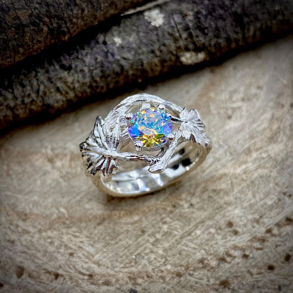 Zircon Sterling Silver Maple Leaf Ring Set