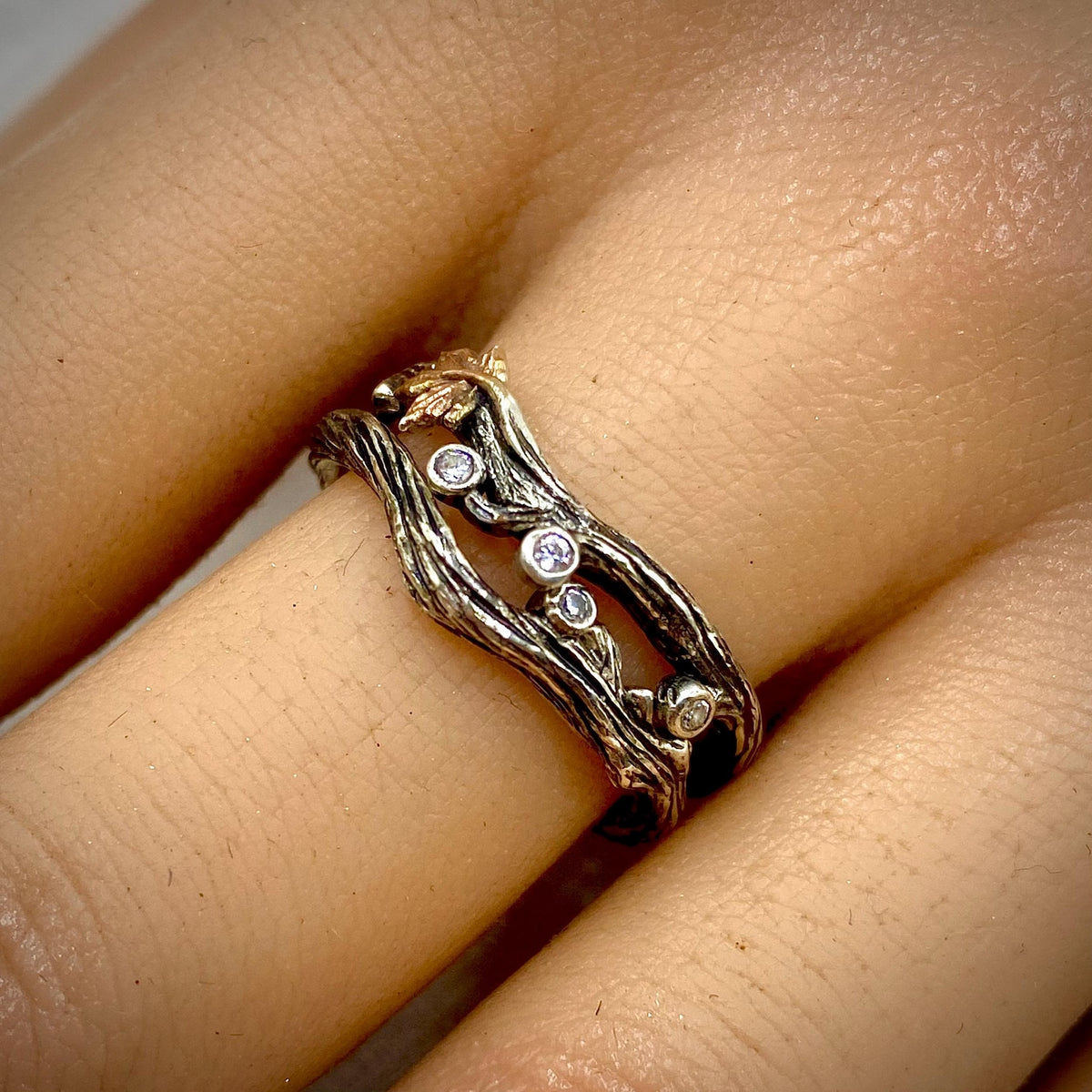 Zirconia Sterling Silver Maple Leaf Ring