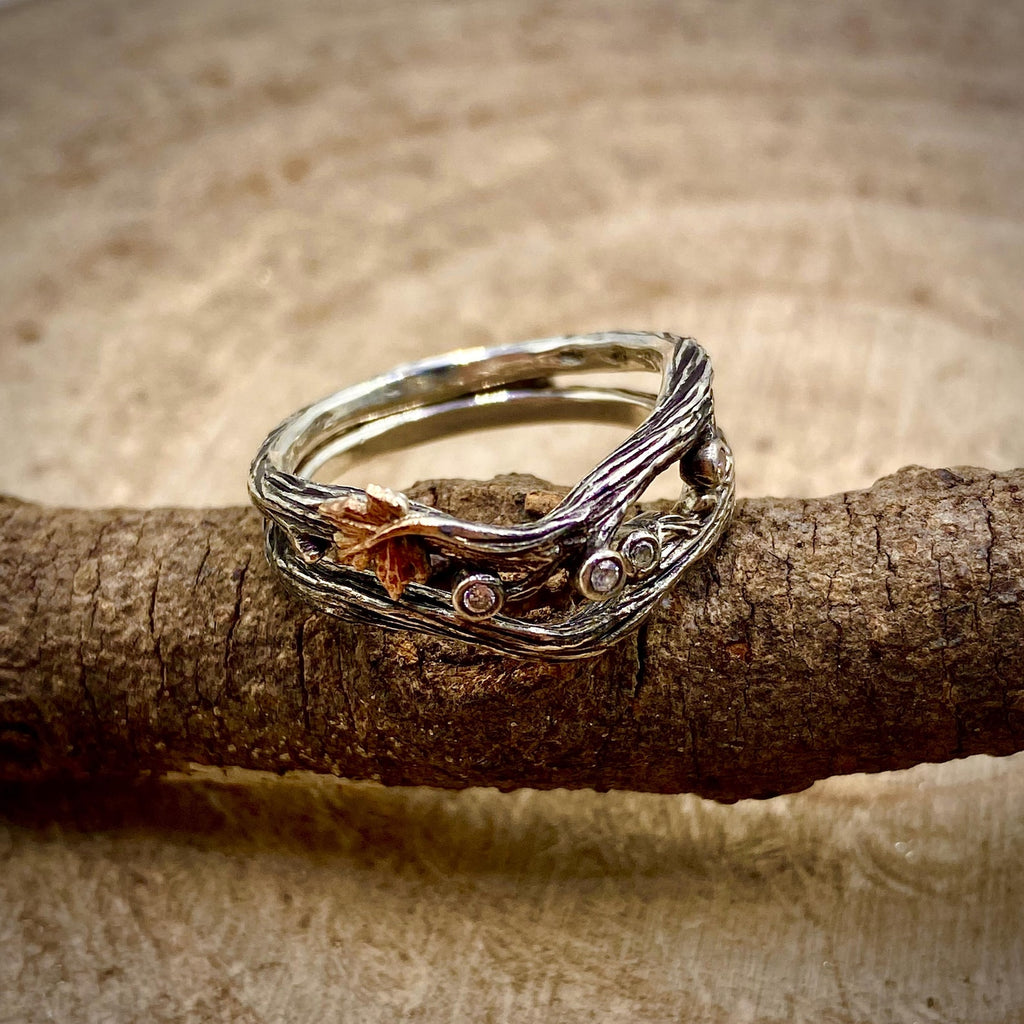 Zirconia Sterling Silver Maple Leaf Ring