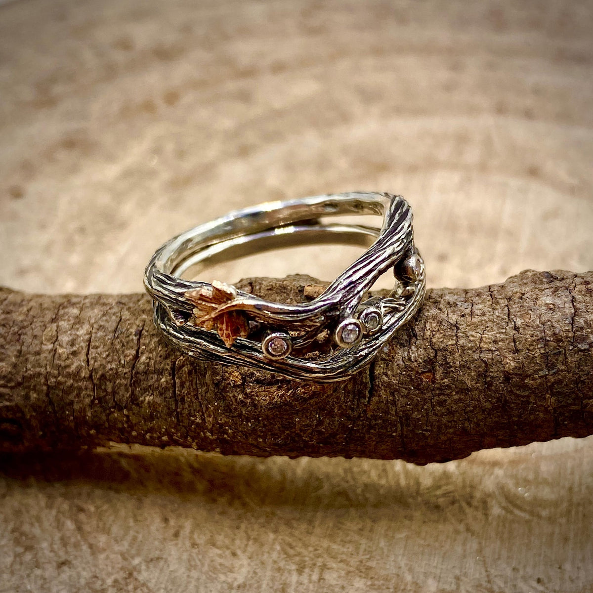 Zirconia Sterling Silver Maple Leaf Ring