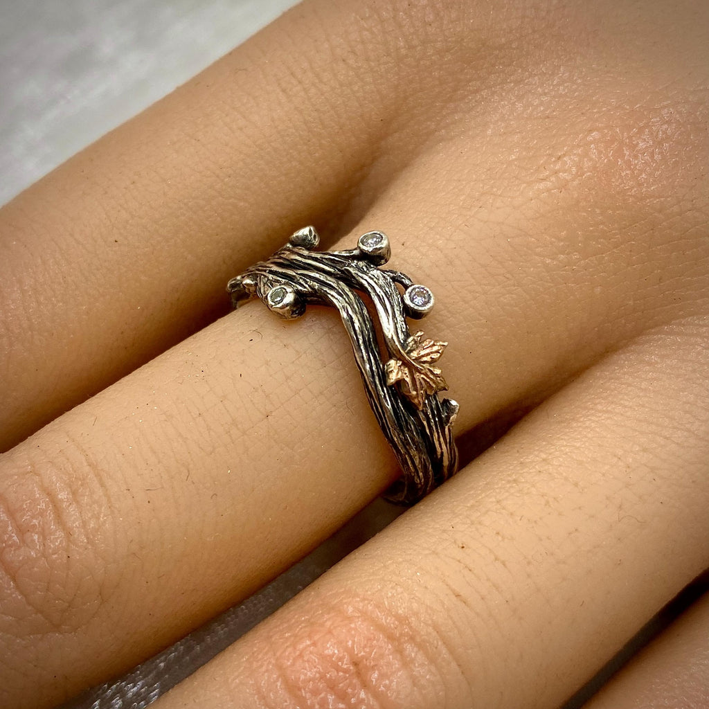 Zirconia Sterling Silver Maple Leaf Ring