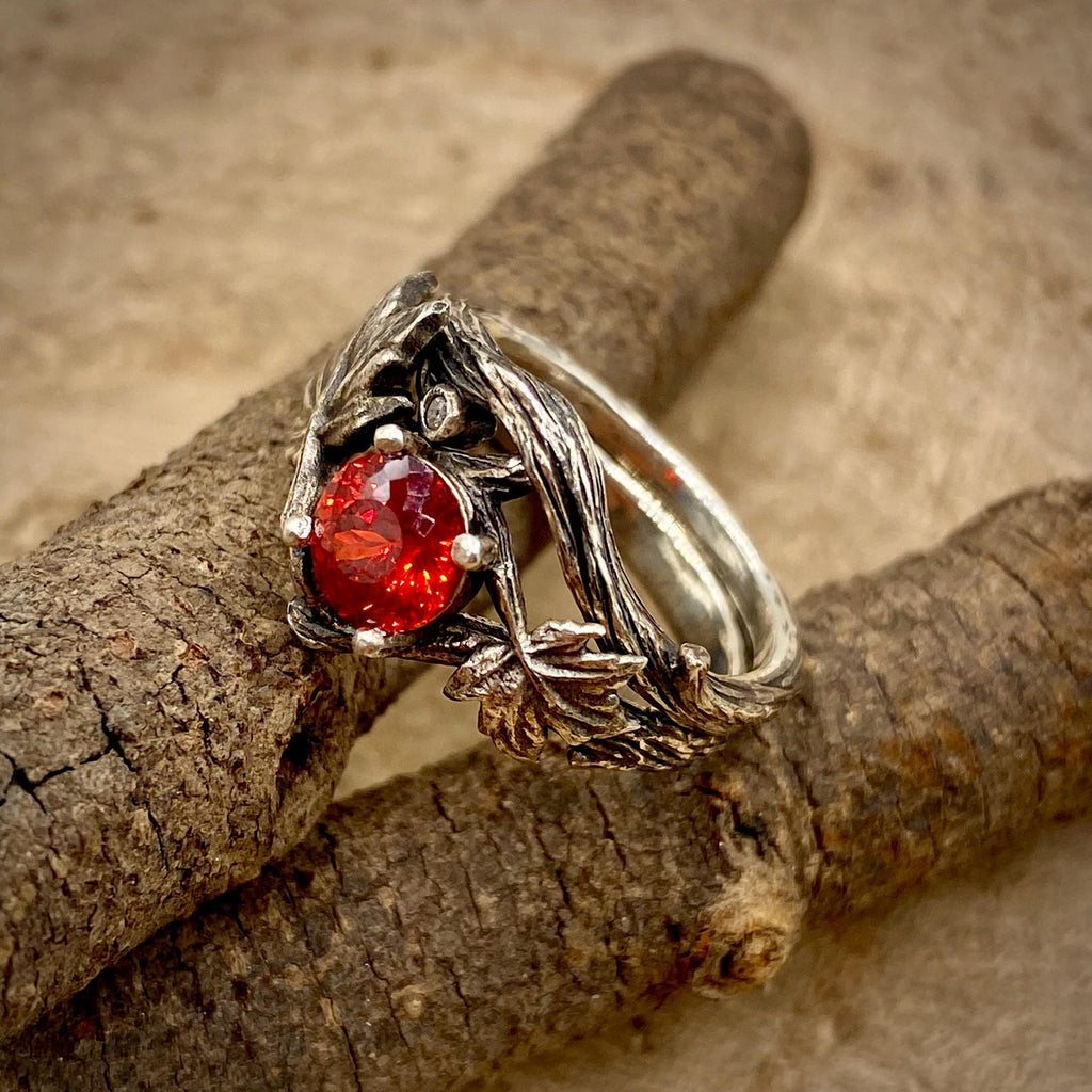 Padparadscha Sterling Silver Twig Ring