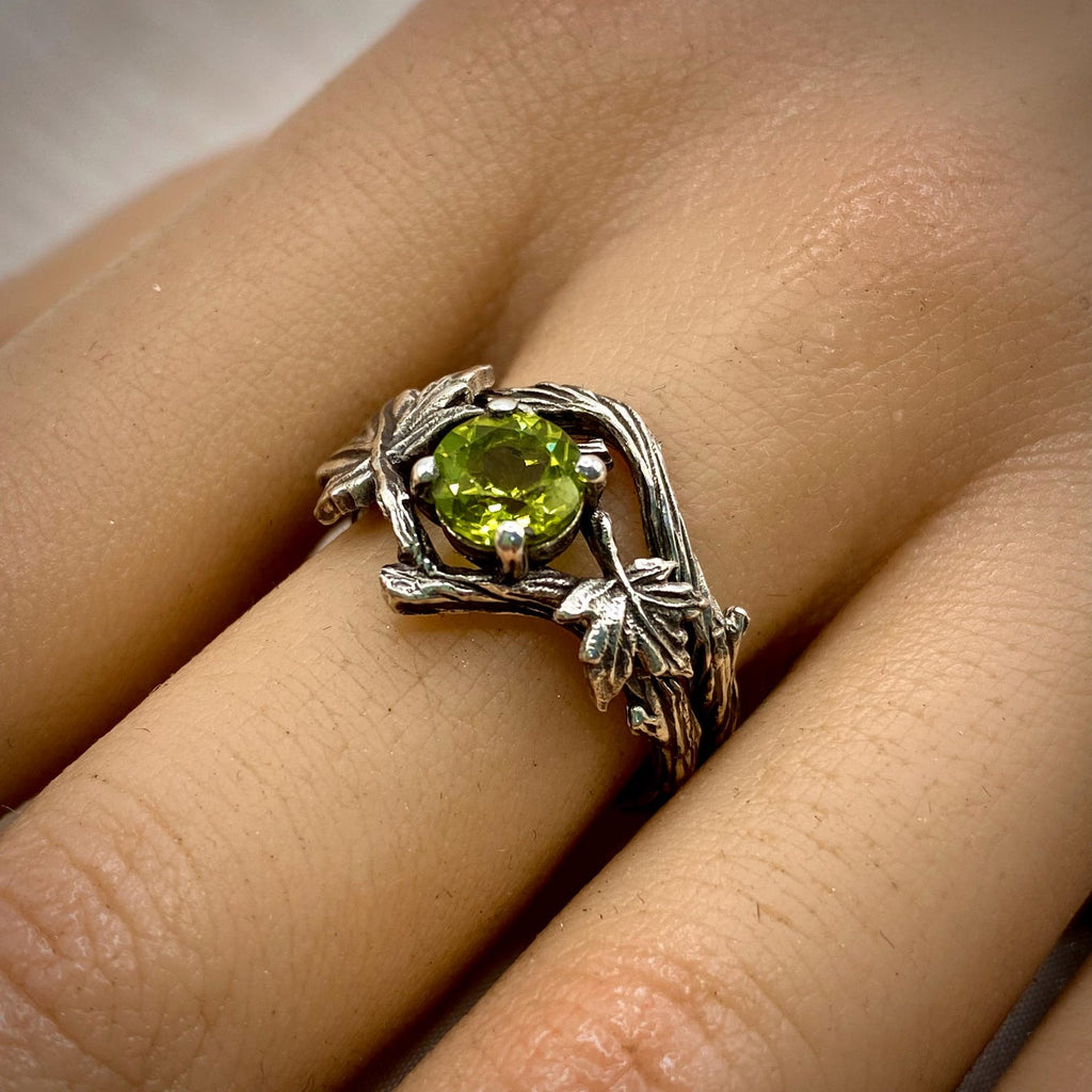 Peridot Sterling Silver Maple Leaf Ring