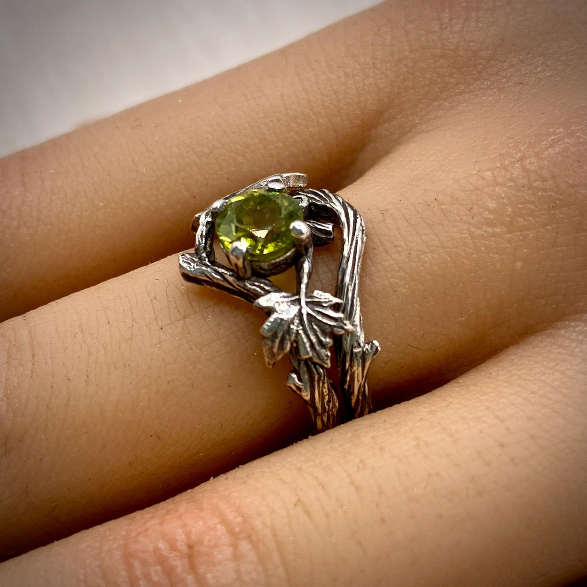 Peridot Sterling Silver Maple Leaf Ring