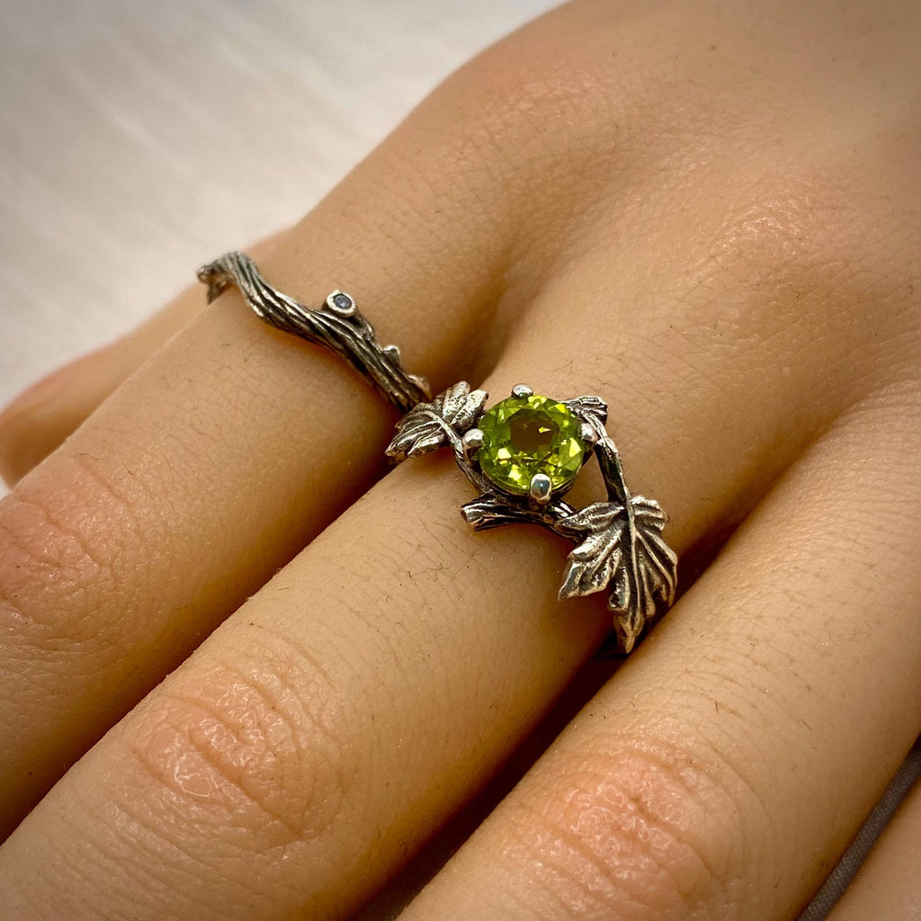 Peridot Sterling Silver Maple Leaf Ring