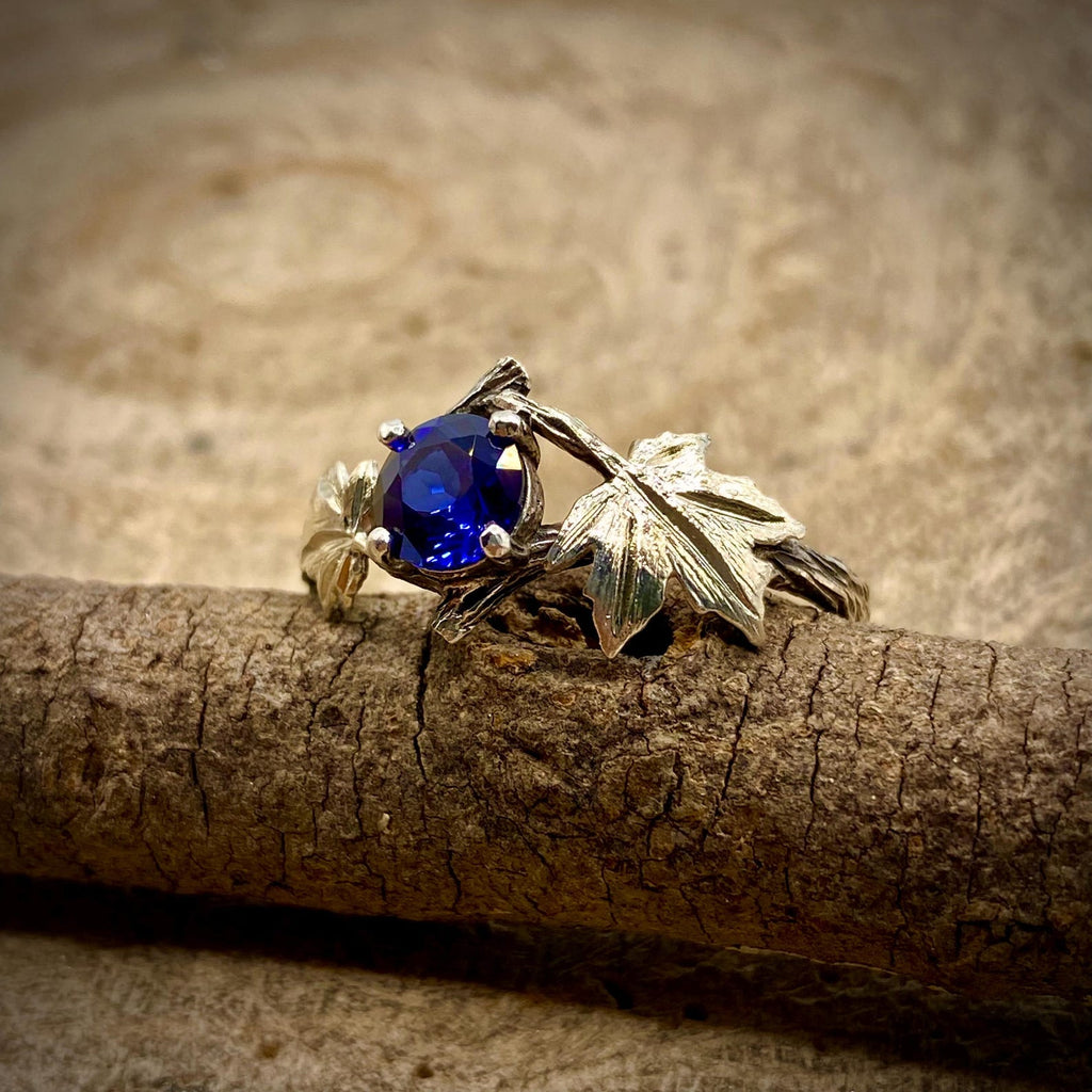 Sapphire Sterling Silver Maple Leaf Ring