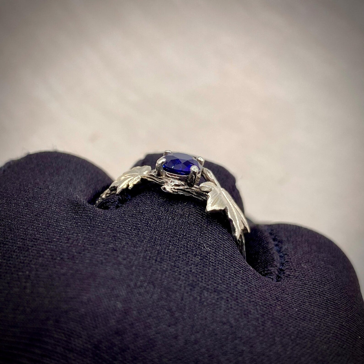 Sapphire Sterling Silver Maple Leaf Ring