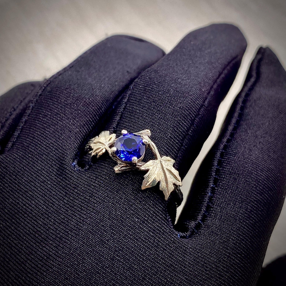 Sapphire Sterling Silver Maple Leaf Ring
