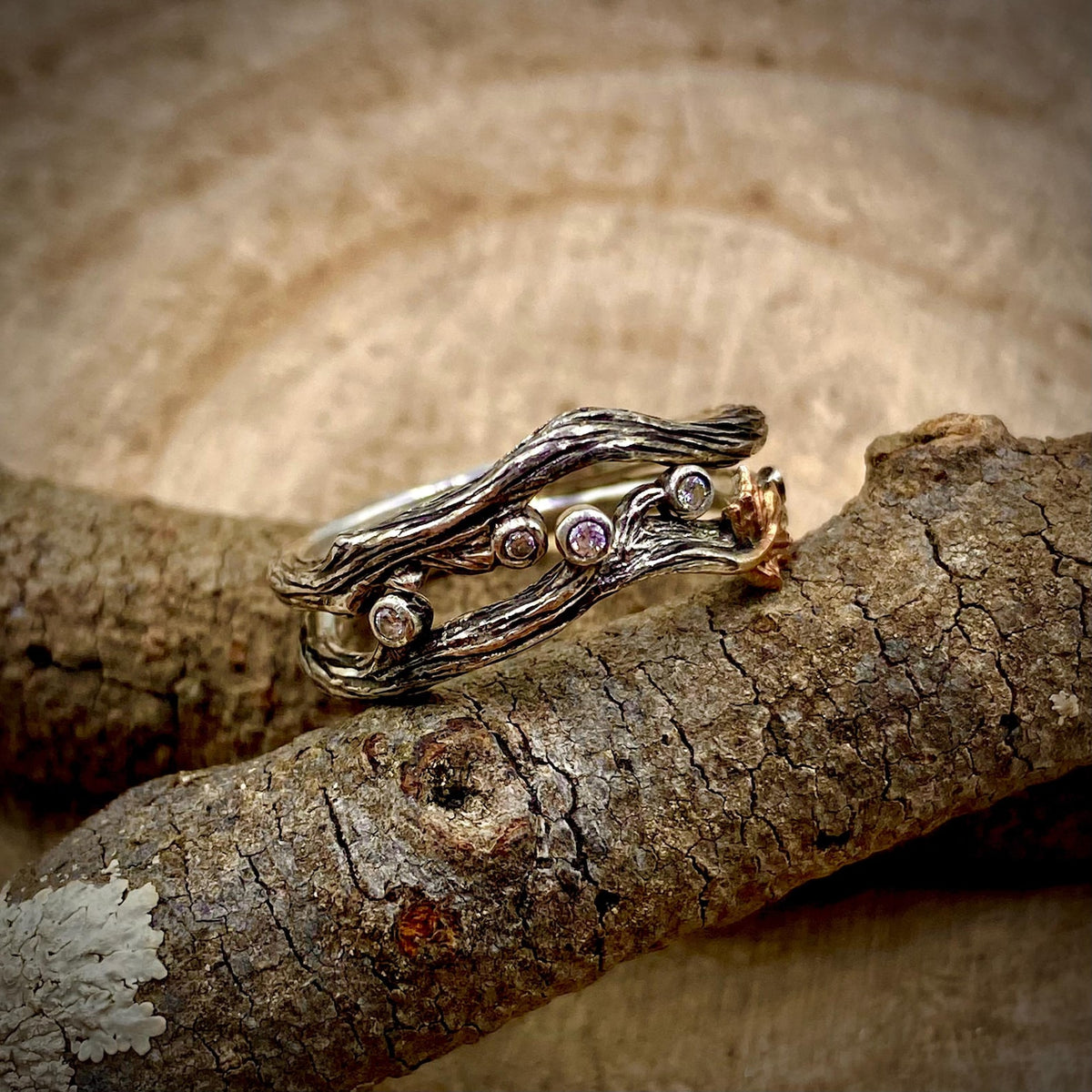 Zirconia Sterling Silver Maple Leaf Ring