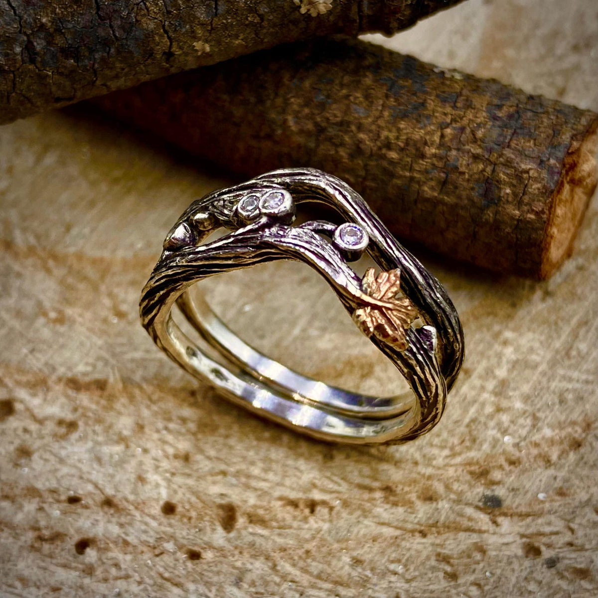 Zirconia Sterling Silver Maple Leaf Ring