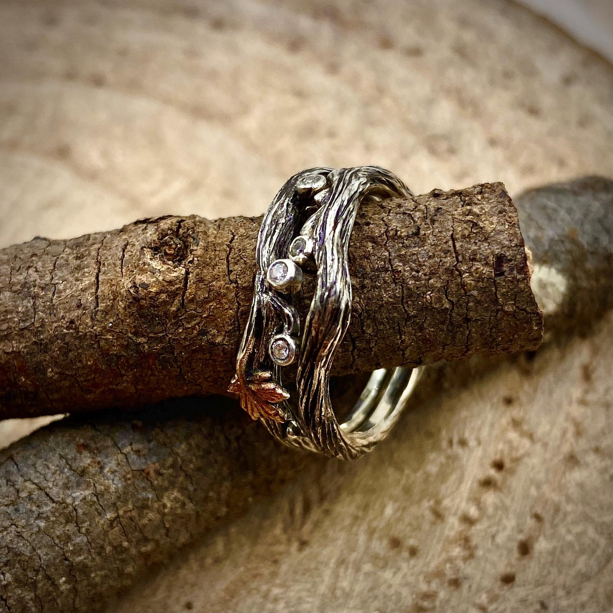 Zirconia Sterling Silver Maple Leaf Ring