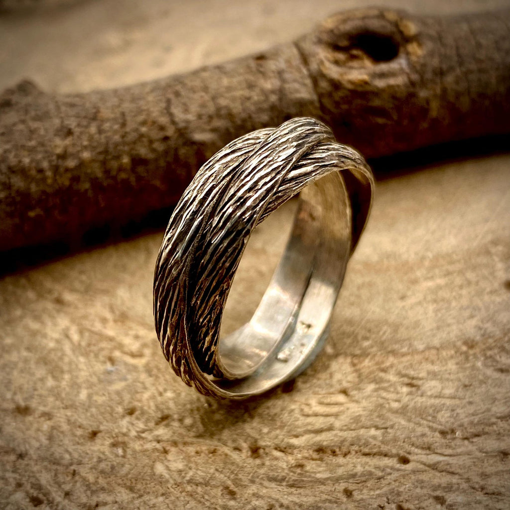 Moss Agate Sterling Silver Maple Leaf Ring Set